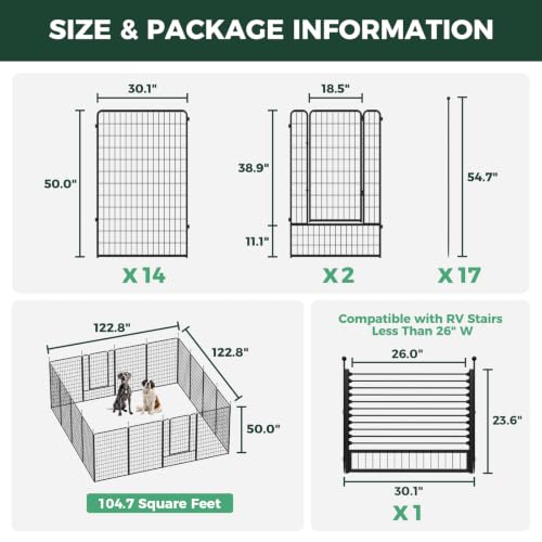 Image of FXW Rollick Dog Playpen with RV Step Grid for RV Camping, 50 inch H, 16 Panels | Easy Setup & Sturdy, Blocks RV Stair Gaps, Fits RV Steps up to 26 inchW, For Large Dogs, Patented