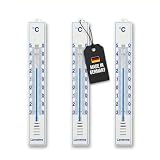 Lantelme Set di 3 termometri esterni, colore bianco, temperatura da -30 °C a 50 °C, termometro analogico in plastica, 18 cm, resistente alle intemperie, per esterni, balcone e giardino, termometro da