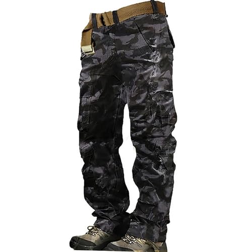 Pantalon cargo de combat homme en coton respirant uni à 8 poches