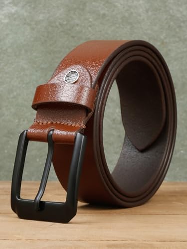 Image of TEAKWOOD LEATHERS Men's Casual Leather Belt, 6 Holes, Classic Buckle Lock Belts for Men | T BT EC 1