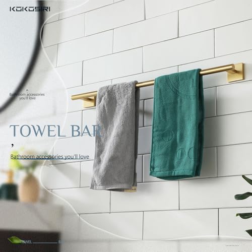 Image of KOKOSIRI Bathroom Towel Bar Bath Towel Holders for Toilet Kitchen Cabinet Wall Mount 24 Inch Brushed Gold Stainless Steel B4005BG-L24