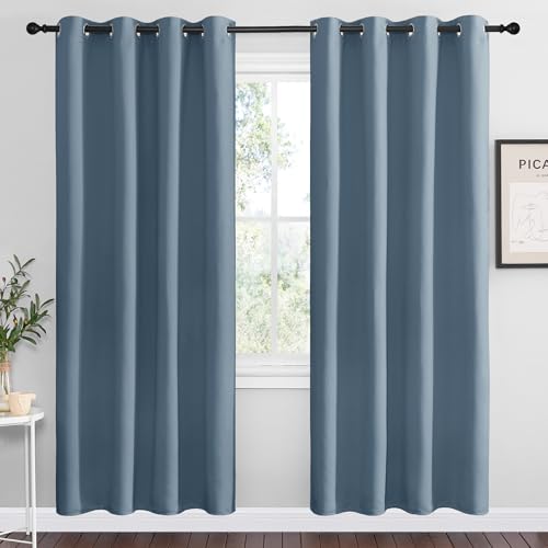 Image of NICETOWN Smoky Blue Blackout Curtains 78 inches Length for Living Room, 2 Panels, 55 inch Wide, Thermal Insulated Decoration Drapes for Bedroom Window