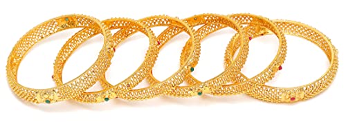 Plated Set of 6 Traditional Bangles (13848b_2.8)