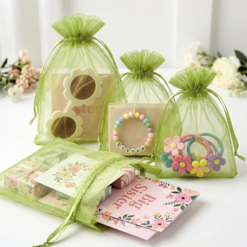Image of FUNFERY 100PCS Green Organza Gift Bags 4x6in,Drawstring Pouch for Jewelry