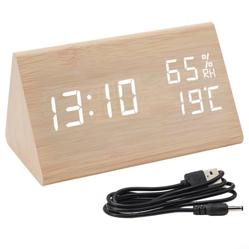 Reloj despertador digital, reloj despertador digital de madera LED, control de temperatura y humedad para el hogar, dormitorio, oficina, viajes - imagen 5