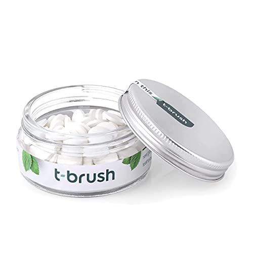 TBRUSH Vegan Toothpaste Tablets | 90pcs Spearmint | Fluoride-Free | Whitening, Anti-Cavity |%100 Natural Sustainable | Plastic, Gluten, Glycerin, SLS Free