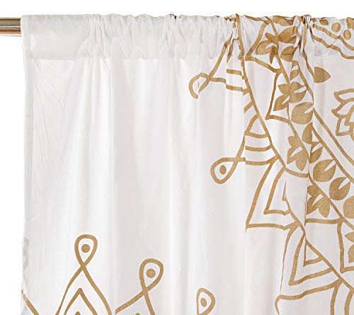 Madhu International Mandala Gypsy Window Treatments 2 Panel Set Bohemian Curtain Room Divider Balcony Sheer Wall Hanging Tapestry Curtain Indian Drapes Curtain, 87” X41, White Gold #TOP3