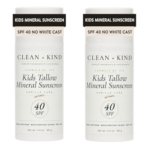 Image of Kids Sunscreen Mineral SPF 40 Twin Pack - Non Toxic Baby & Toddler Sunblock Bundle with Non-Nano Zinc Oxide, Grass-Fed Tallow, Natural Reef-Safe Sun Lotion, No White Cast (Two 3.4 oz)