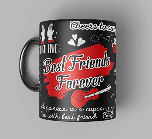 Image of Friends Forever Printed Black Ceramic Coffee Mug | Capacity 330 ml Friendship Cup | Birthday Gift for Friends | Friendship Day Gift | Microwave Safe | Dishwasher Safe
