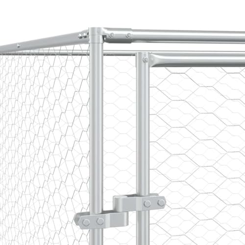 vidaXL Outdoor Hundezwinger, Hundehütte mit abschließbarer Tür, Hundekäfig für den Außenbereich, Hühnerstall Hundezaun Hundeauslauf, Silbern Verzinkter Stahl