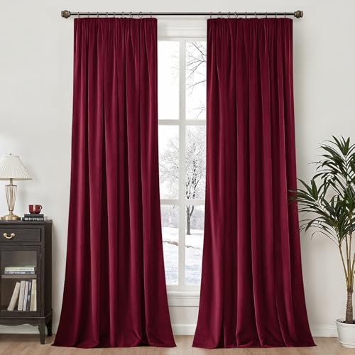 MIULEE Samtvorhang Kräuselband Blickdicht 2er Set Weinrot 140x225cm | Samtvorhang schwer blickdicht, thermische Isolierung, Kräuselband, edler Look für Wohn- und Schlafzimmer