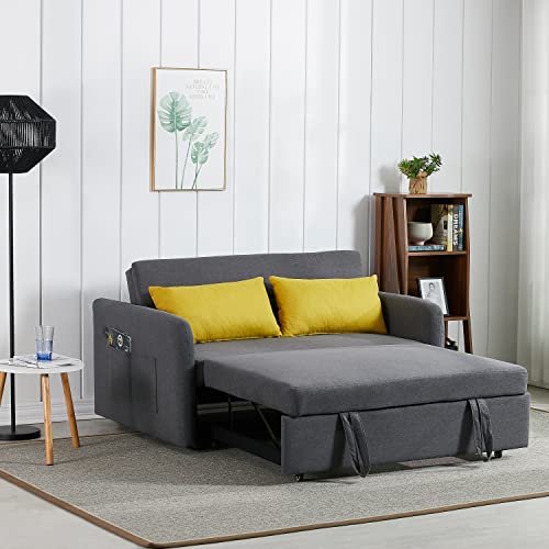 Ucloveria Convertible Sleeper Sofa Bed, Pull Out Couch Bed with 2 USB Charging Port w/Arm Pockets, Adjustable Fabric Loveseat Futon Sofa Couch for Living Room Bedroom, 55" 2-Seater Lounge Sofa,Gray Ucloveria Convertible Sleeper Sofa Bed, Pull Out Couch Bed with 2 USB Charging Port w/Arm Pockets, Adjustable Fabric Loveseat Futon Sofa Couch for Living Room Bedroom, 55" 2-Seater Lounge Sofa,Gray