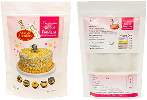 Sugar Alchemy® Fondant or Sugar Paste: 300g White (Gold, 9 Colors, 4 Flavors & Sparkle Range, ₹140-550)