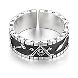 JWM Silver Plated Brass Rings for Men Boys Women Girls Adjustable Open Rings (149-Freemason Masonic Signet ring)