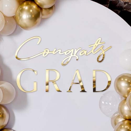 Novabright Congrats Grade Sign for Backdrop Gold Acrylic Mirror Decal Letter Sticker Graduation Decor for Grad Party Class of 2026 Grad Party Graduation Event Planner Vinyl Decal