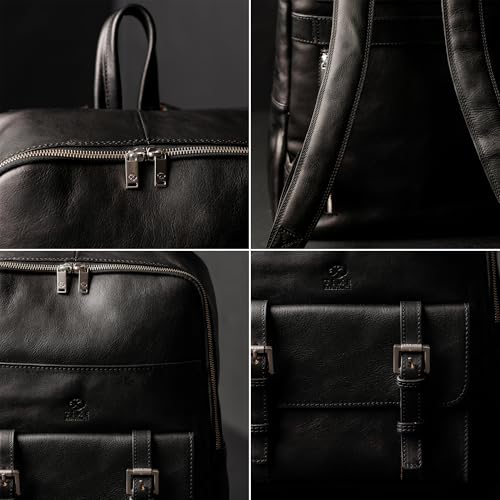 Image of Time Resistance Leather Backpack Vintage Rucksack Purse for Laptop up to 15 in Black