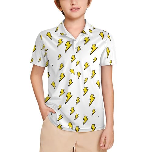 Boys' Classic Polo Shirts Short Sleeve Moisture-Wicking Golf & Tennis Shirts for Youth Teens The Yellow Lightning