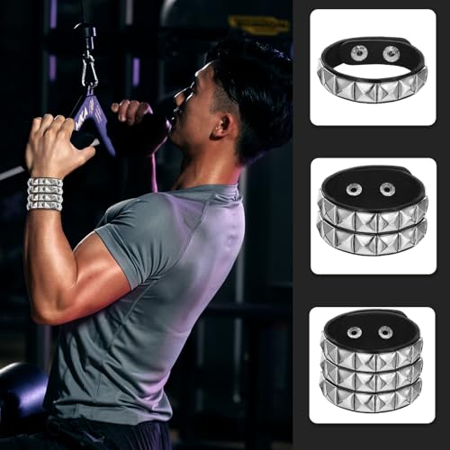 3 PCS Punk Rock Studded Bracelets Set, Spiked Studded Bracelet Cuff 80s Emo Goth Jewelry Accessories Wristband Adjustable3