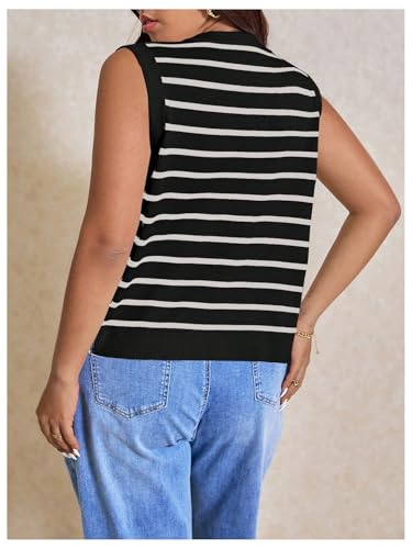Image of Verdusa Women's Plus Size Old Money Vest Tops 2025 Striped Sleeveless Button Up Sweater Vests