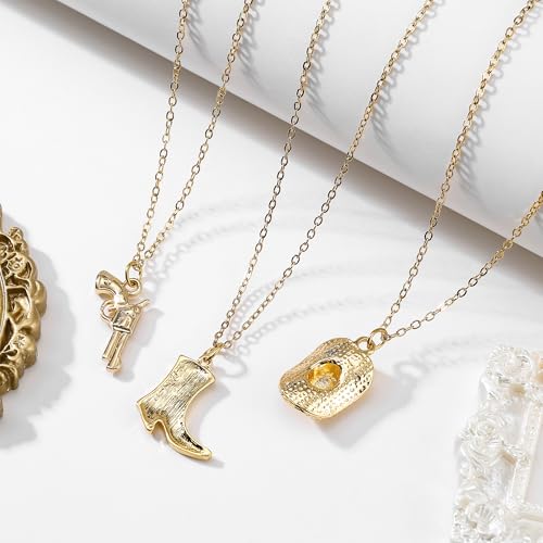 HANRESHE Cowboy Hat Boot Pendant Necklace for Women Dainty Western Cowgirl Hat Boot Charms Chain Necklace Cowboy Accessories Jewelry Gift4