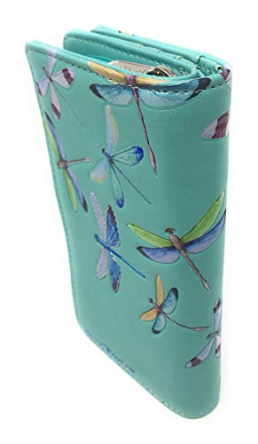 Shag Wear Dragonflies Large Women's Wallet Vegan Leather Teal 7"2