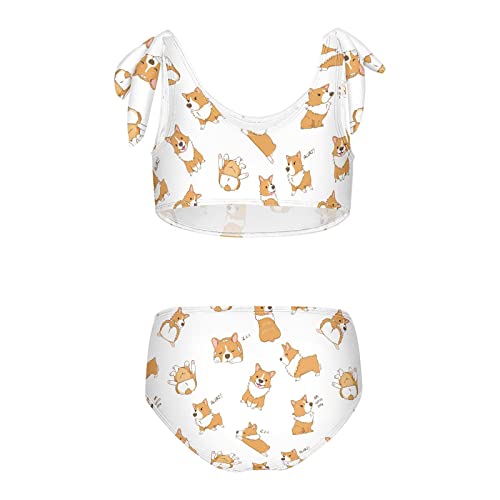 Image of Horse Pattern On Blue Girls Bikini Sets 2 Piece Swimsuits Bathing Suit Swimwear
