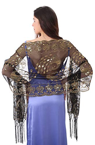 MissShorthair Women's 1920s Scarf Mesh Sequin Wedding Cape Evening Shawl Wrap