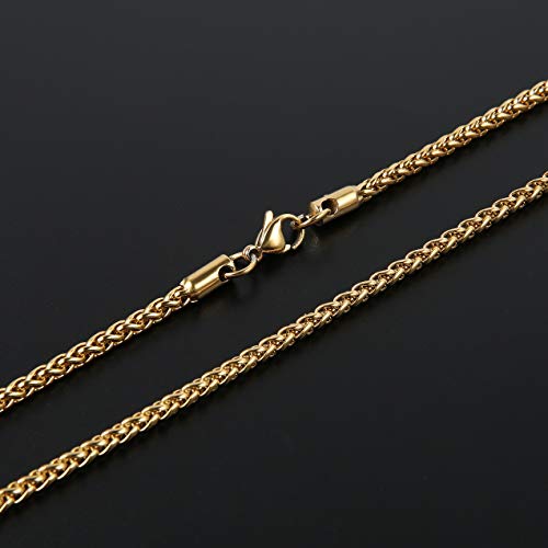 Image of HZMAN 3.0 mm Stainless Steel Wheat Silver Chain Necklaces for Men & Women 16 inch -36 inch