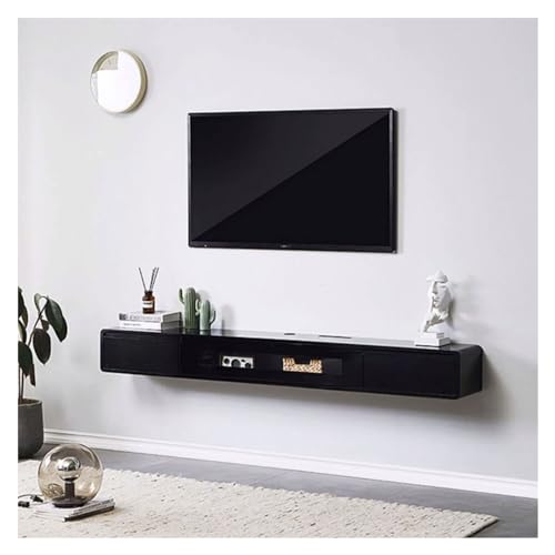 Wall Mounted TV Cabinet Wooden Floating TV Unit, 78.7'' Wall Mounted TV Cabinet, Floating Shelves with 2 Drawers, Modern Entertainment Media Console Center Large Storage TV Bench for Living Room & Off