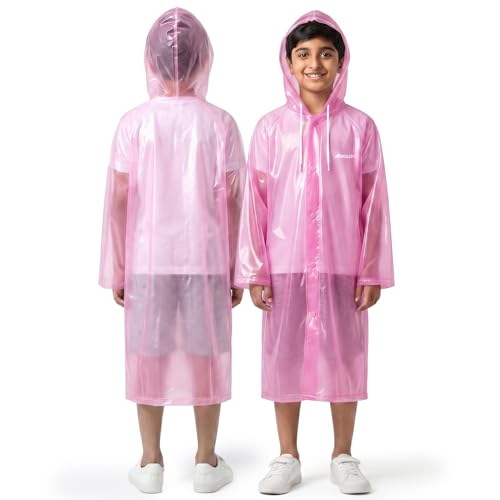 Image of Boldfit Raincoat for Kids Smart Back Long Raincoat with Hood Waterproof Rain Coat for Boys & Girls Lightweight School Poncho Jacket with Pockets & Buttons