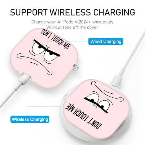 Image of for Apple Airpods 4th Generation Case Covers(2024),Don't Touch Me for Airpods 4 Cover with Keychain /Lanyard Soft Cute Shockproof Cover for Women Men Compatible AirPods 4 Case,Pink