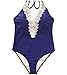 Mitang Women's One Piece Floral Lace Halter Monokini (L(US 8-10), Blue) Blue L(US 8-10)