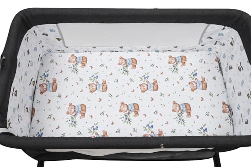 Image of Stretchy Fitted Crib Sheets Set 2 Pack Portable Crib Mattress Topper for Baby Girl Boy,Ultra Soft Jersey Material, Light Green & Bear Leaf