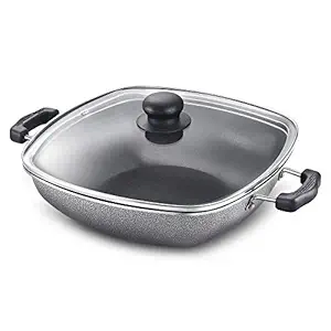 Prestige TTK Omega Select Plus Square Induction Base Non-Stick Aluminium Kadhai, 25 cm, Black