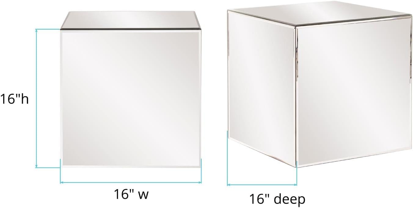 Howard Elliott Mirrored Finish Silver Cube Table Centerpiece, Showpeice Coffee Table, Home Decor Accessories Furniture for Bedroom, Livingroom, 16 x 16 x 16 Inch