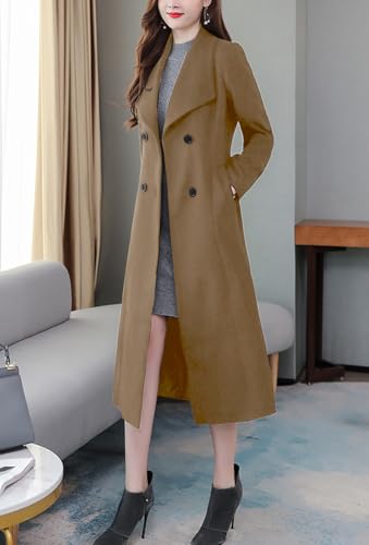 Image of chouyatou Women's Maxi Long Wool Blend Pea Coat Shawl Collar Double Breasted Winter Trench Coat Overcoat