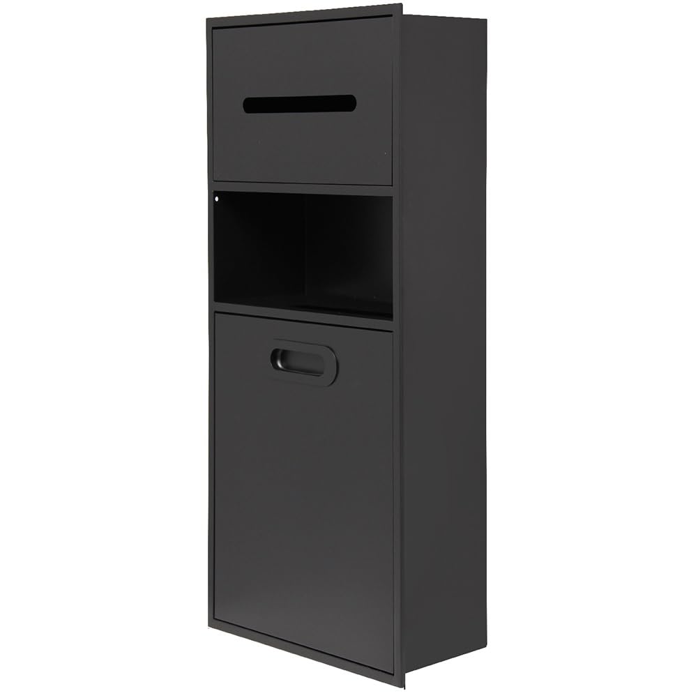 QUSYZD Stainless Steel Bathroom Niche, Recessed Shelf Organizer Shower Niche, Garbage Can Built-in Alcove for Kitchen Living Room Bedroom Storage Rack,Black-40x14,Black-30x14x65cm