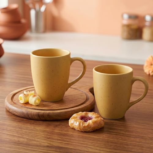 Image of The Earth Store Mustard Marble Matte Coffee Mug - 300ML Ceramic Coffee Mugs Set of 2 | Microwave & Dishwasher Safe Mugs for Gift | Home | Office | Restaurant | Daily Use Tea Mug