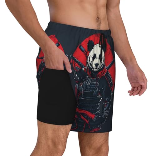Red Black Eastern Panda Warrior Funny Men's Swim Trunks Board Shorts Quick Dry-2