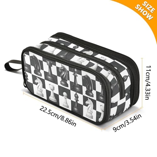 Image of Chess Checkered Plaid Pencil Case Box Boys Girls Large Pencil Pouch Zipper Compartments Big Capacity Stationery Pen Bag Organizer for Kids Teens Adults School Office