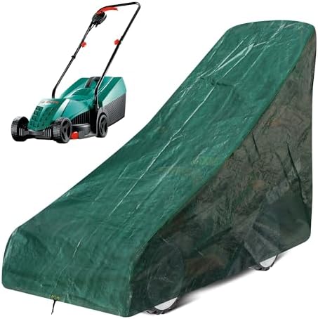 RICHIE Lawn Mower Cover with Adjustable Hem Cord, Waterproof, Windproof, Anti-UV, Heavy Duty Rip Proof Fabric Walk Behind Lawnmower Cover PE Oxford (67x191x110cm) ,Grün