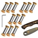 12 Packs Knife Handle Screws Rivets Bolts Fasteners, Gold Hex Flat Head Screws for Knife Blade Fixing