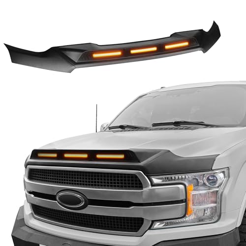 Hooke Road F150 Hood Protector Stone Guard Bug Deflector with Amber Lights for Ford F-150 2015 2016 2017 2018 2019 2020 (Exclude Raptor)