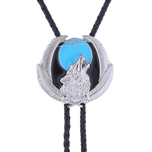 Image of HUABOLA CALYN Bolo Tie for Men Women, Native American Rodeo Cowboy Turquoise /Scorpion /Tiger Eye /Black Agate Leather Necktie