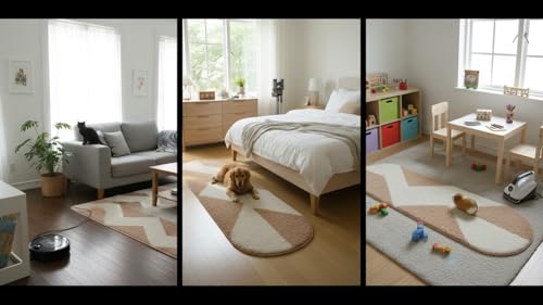 Image of Fluffy Silky Micro Fiber Polyster Carpet /Runner for Bedroom, Study Room, Playing Room, Guest Room ETC. 2x5 Feet, (Beige and Ivory Chevron Pattern)