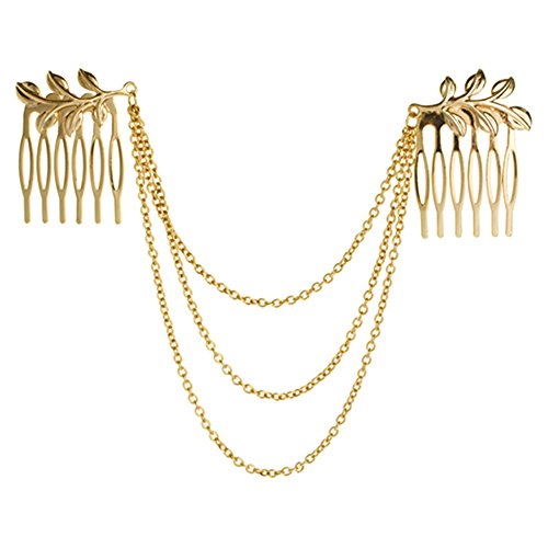 Womens Chic Leaf Hair Chain Headband Hair Comb Slides by Sanwood