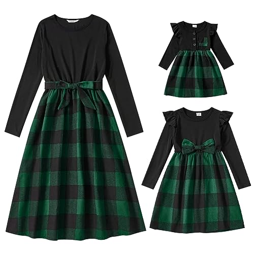 Mutter Tochter Weihnachtskleid Xmas Kariert Familie Passendes Outfit A-Linie Herbst Winter Lang�rm Freizeitkleid Festkleid Mama M�dchen Passend...