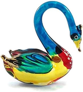 Miniatura 2 de Pequeña figura de cisne multicolor de 2 pulgadas de alto, diseño de cisne de cristal soplado a mano en miniatura, colorido, cristal, arte, pato
