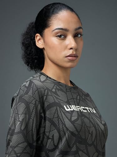 Image of TECHNOSPORT Women's Relaxed Fit Abstract Print Jacquard Crew Neck Half Sleeve T-Shirt for Gym, Sports & Regular Use