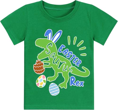 Image of Toddler Boys Easter Shirt Short Sleeve Kids Digger Eggs Hunt T-Shirt Cotton Dinosaur Bunny Outfits Tee Top 2-7 Years